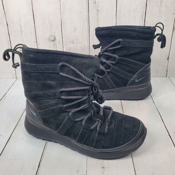 Nike Roshe One Hi Snow Boots Suede & Leather Women's Size 8.5 Black 807426 001 - Picture 1 of 16